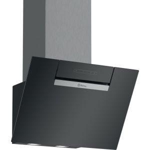 Campana decorativa de pared inclinada, Balay 3BC566GN, 60 cm, Cristal negro