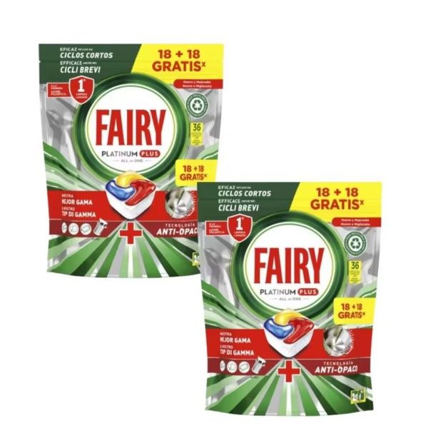 PACK 2 Cápsulas Fairy Lavavajillas Platinum Plus Limón 18+18