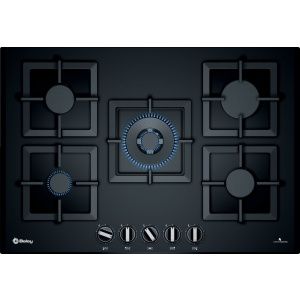 Placa de gas Balay 3ETG676HB , 75 cm , Cristal templado , Negro