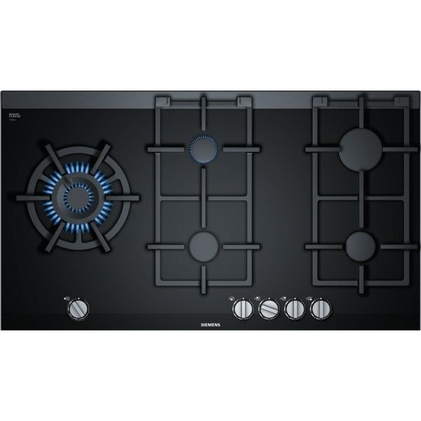 Placa de gas Siemens IQ700 ER9A6SB70, 90 cm, Cristal negro, Negro