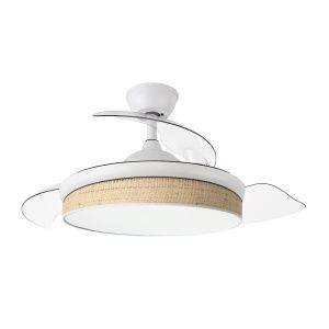 Ventilador aspas desplegables moda 72w blanco/cañizo  claro remoto+memoria+temporizador