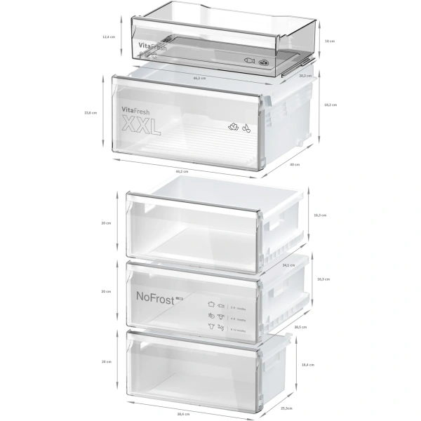 Bosch- Frigorífico combinado de libre instalación, 186 x 60 cm, Acero antihuellas, Total NoFrost,Serie 4,KGN36VIBT - Imagen 6
