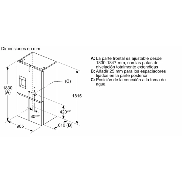 Bosch-Multipuerta, 183 x 90.5 cm, Acero antihuellas, Total NoFrost,Serie 6, KFD96APEA - Imagen 2