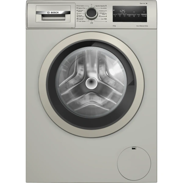Bosch- Lavadora de carga frontal, 8 kg, 1200 r.p.m., Acero mate antihuellas,Serie 4,WAN2428XES