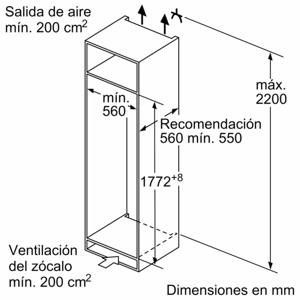 Bosch-Frigorífico integrable, 177.2 x 55.8 cm, Cierre SoftClose con puerta fija,Serie 6, KIR81ADD0 - Imagen 2