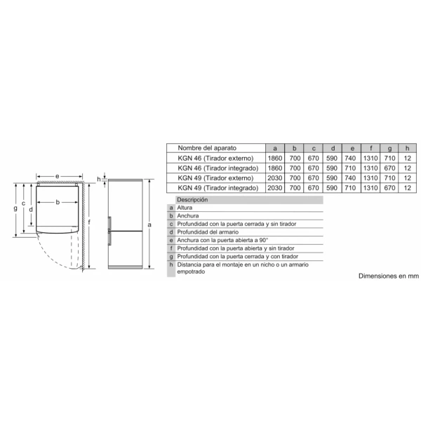 Frigorífico Siemens Combinado Libre instalación IQ300 KG49N2WDA - Imagen 2