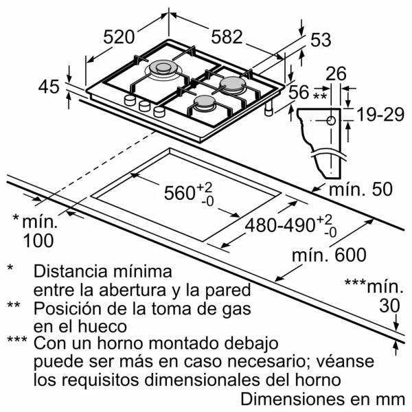 Bosch- Placa de gas, 60 cm, Acero,Serie 4,PGC6B5B90 - Imagen 6
