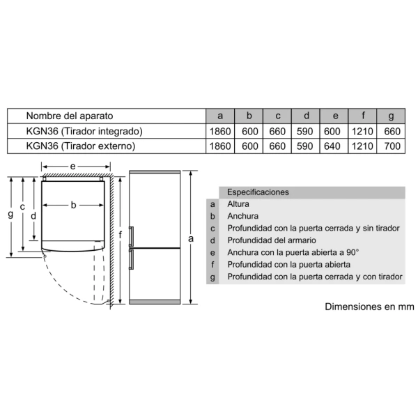 Bosch-Frigorífico combinado de libre instalación, 186 x 60 cm, Acero mate antihuellas,Serie 2, KGN36NLEA - Imagen 3