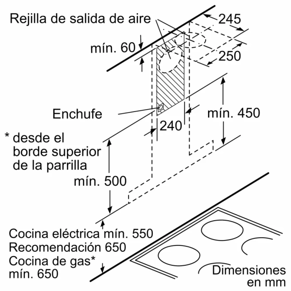 Bosch-Campana decorativa de pared, 60 cm, Acero inoxidable,Serie 6, DWB67CM50 - Imagen 3